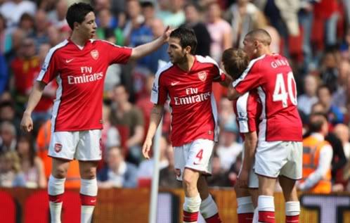 Cesc after scoring to Middlesbrough