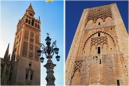La Giralda, Sevilla, Spain; Hassan Tower, Rabat, Morocco