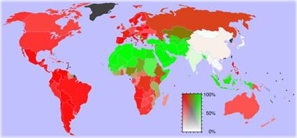 Global distribution of Christianity and Islam